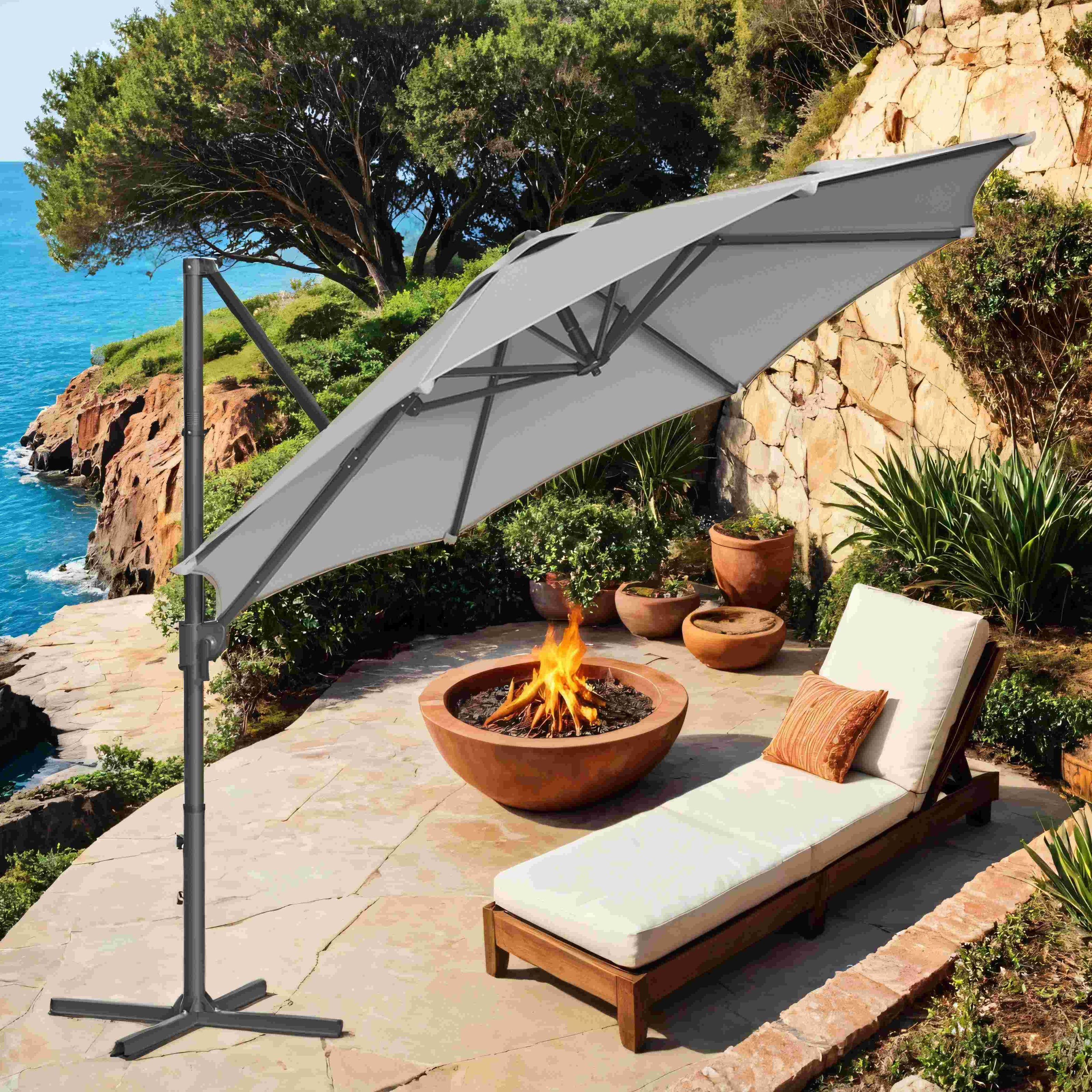Cantilever Umbrella – Fabric – Dove Gray – 360° Rotatable, Adjustable Tilt, UPF 50+