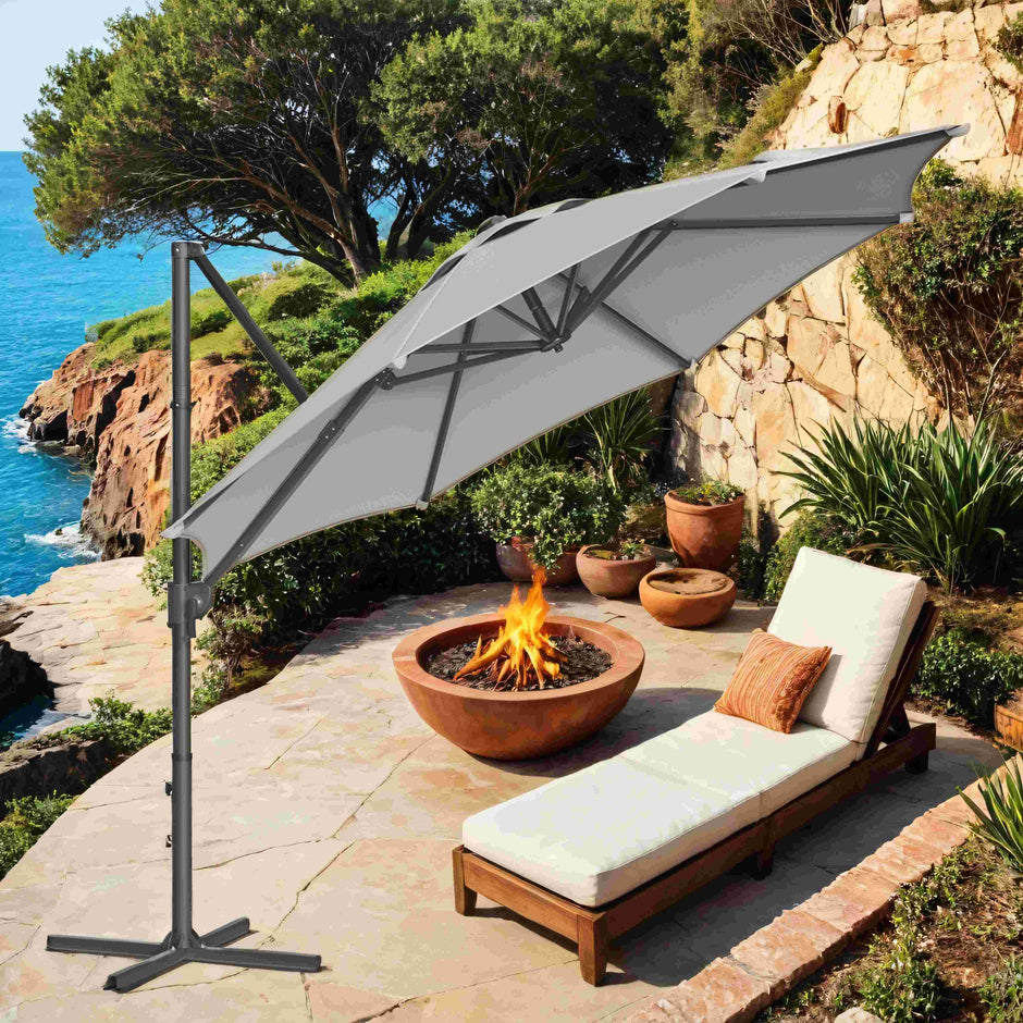 Cantilever Umbrella – Fabric – Dove Gray – 360° Rotatable, Adjustable Tilt, UPF 50+