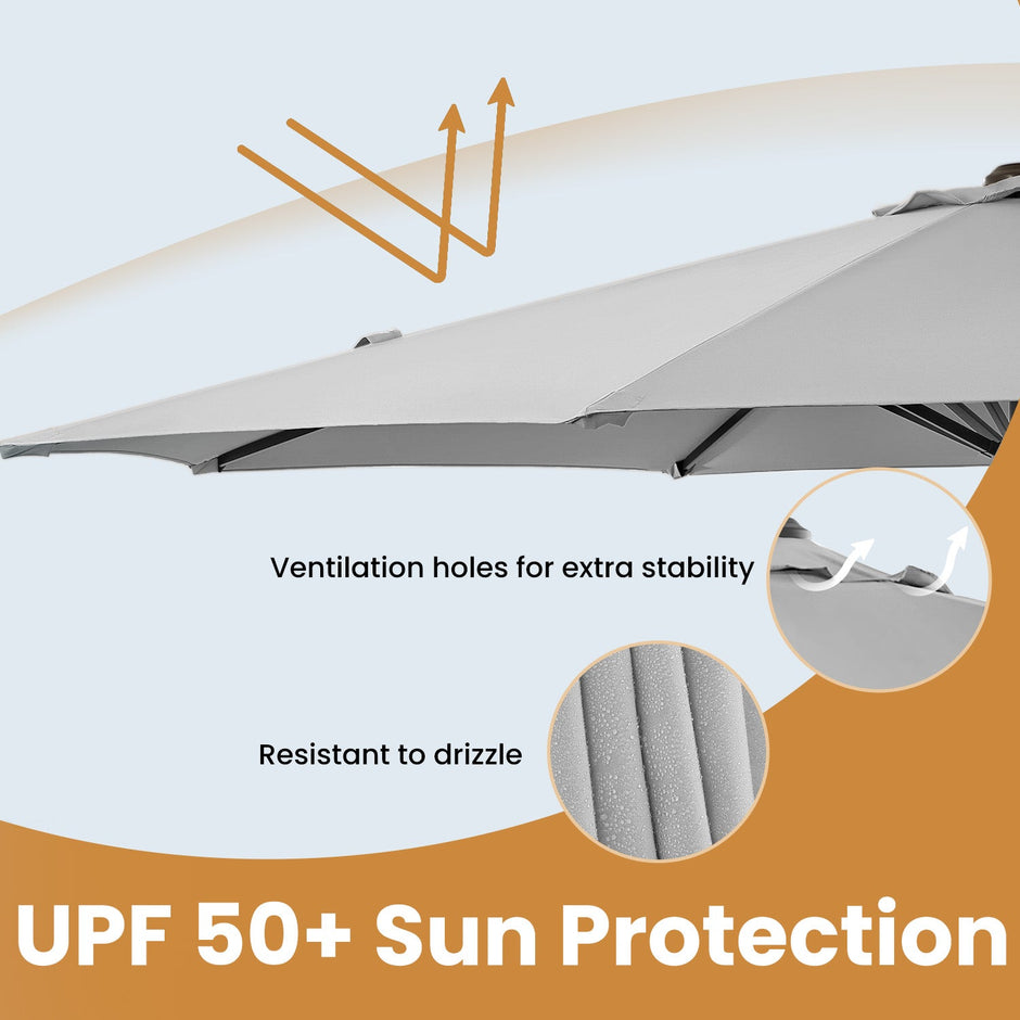 Cantilever Umbrella – Fabric – Dove Gray – 360° Rotatable, Adjustable Tilt, UPF 50+