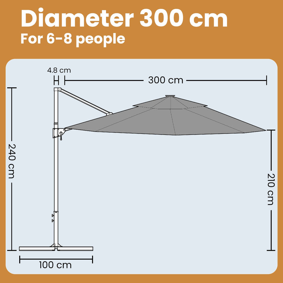Cantilever Umbrella – Fabric – Dove Gray – 360° Rotatable, Adjustable Tilt, UPF 50+