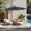 Cantilever Patio Parasol – Fabric – Grey – 32 Solar-Powered LED Lights, UPF 50+ Sun Protection