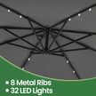 Cantilever Patio Parasol – Fabric – Grey – 32 Solar-Powered LED Lights, UPF 50+ Sun Protection