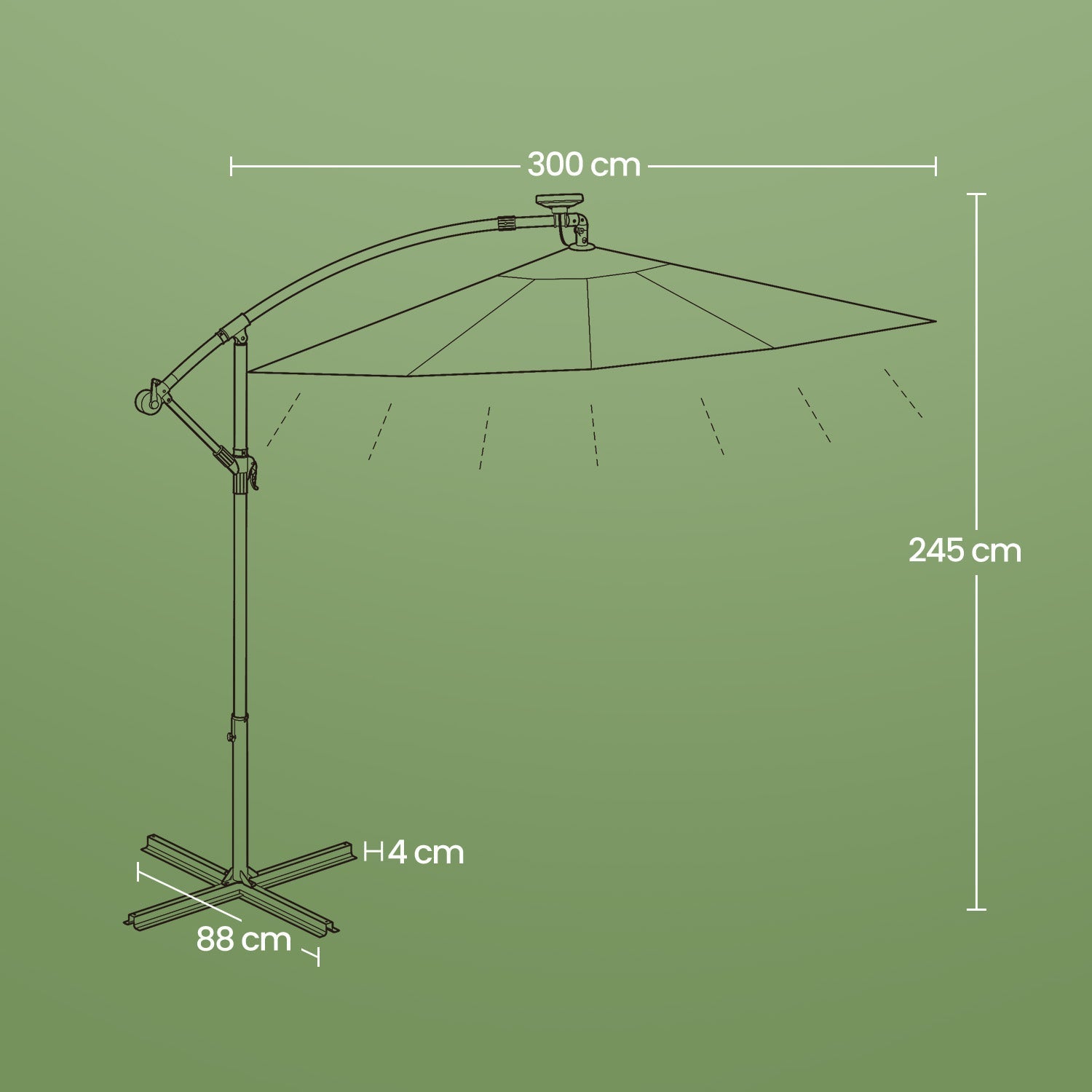 Cantilever Patio Parasol – Fabric – Grey – 32 Solar-Powered LED Lights, UPF 50+ Sun Protection