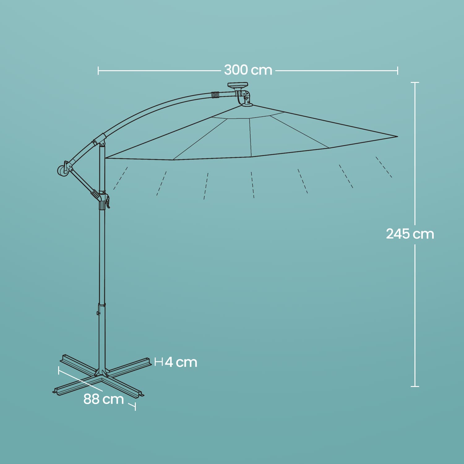 Cantilever Patio Parasol – Fabric – Grey – 32 Solar-Powered LED Lights, UPF 50+ Sun Protection