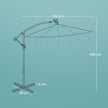 Cantilever Patio Parasol – Fabric – Grey – 32 Solar-Powered LED Lights, UPF 50+ Sun Protection
