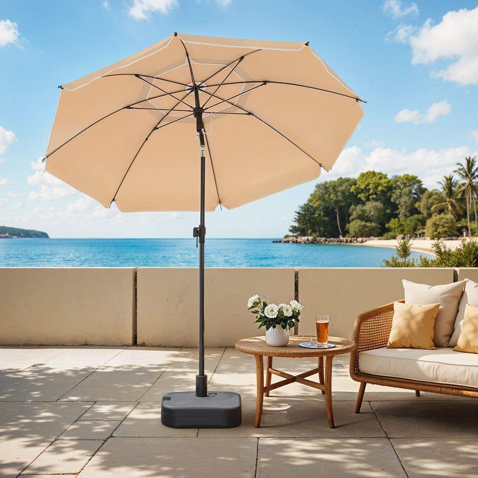 Garden Umbrella – Polyester – Beige – 30° Tilt and Height Adjustable with Portable Carry Bag, UPF 50+