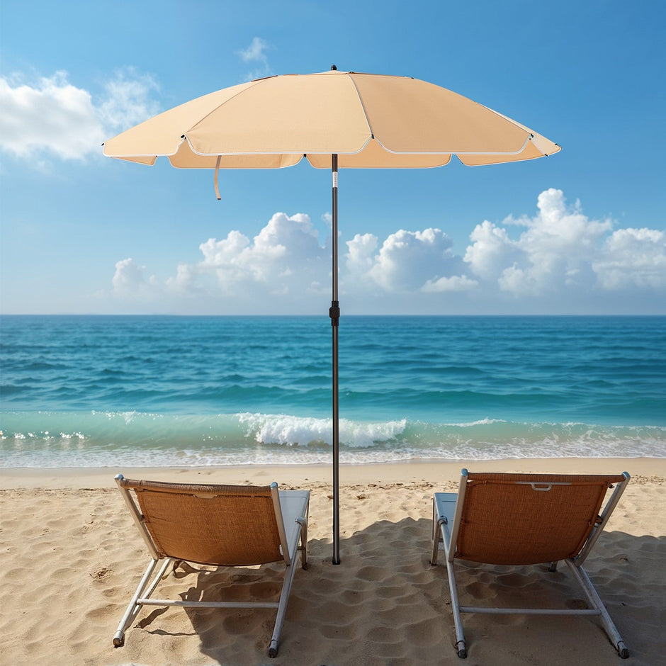 Garden Umbrella – Polyester – Beige – 30° Tilt and Height Adjustable with Portable Carry Bag, UPF 50+