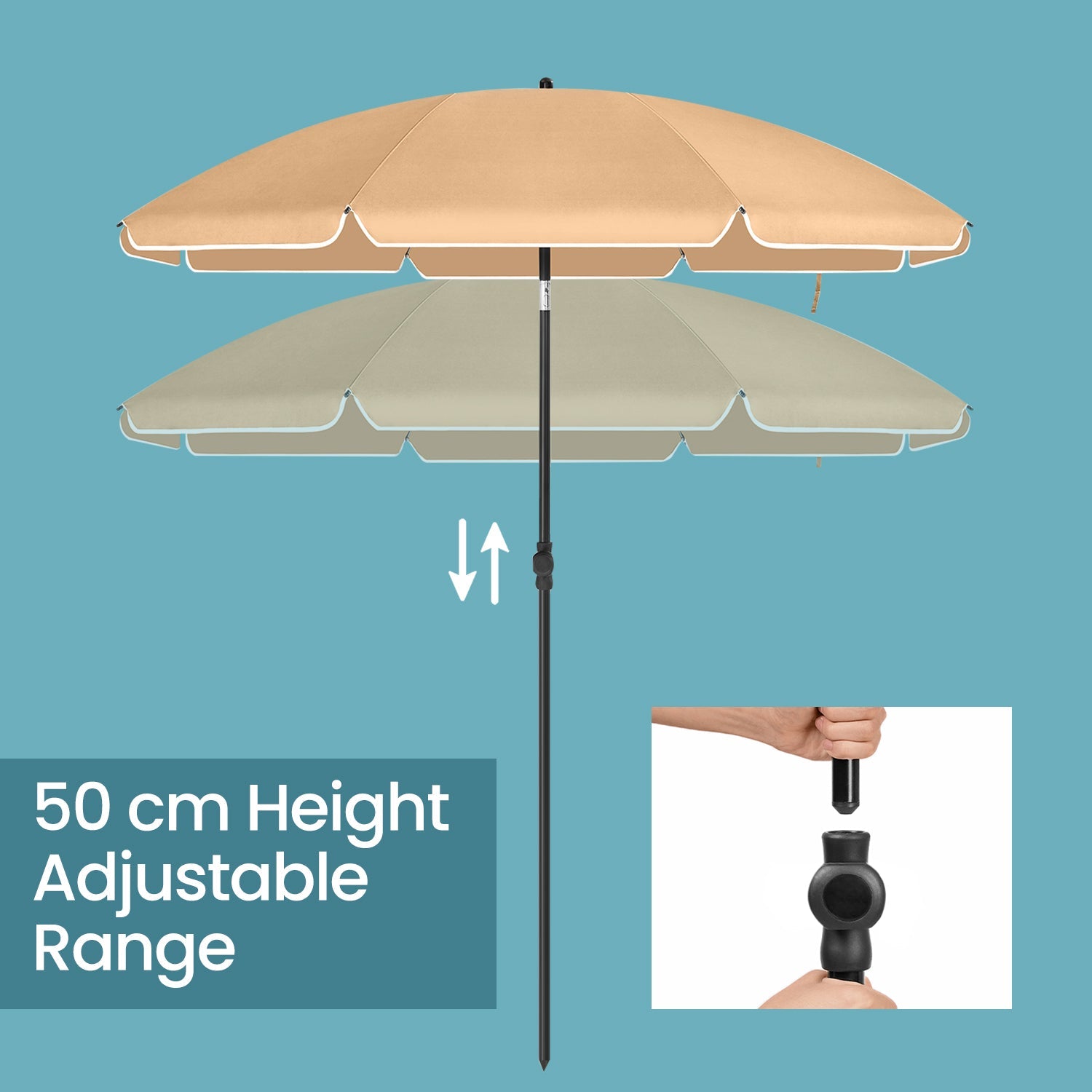 Garden Umbrella – Polyester – Beige – 30° Tilt and Height Adjustable with Portable Carry Bag, UPF 50+