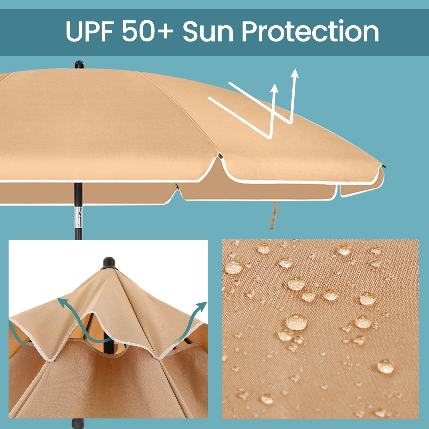 Garden Umbrella – Polyester – Beige – 30° Tilt and Height Adjustable with Portable Carry Bag, UPF 50+