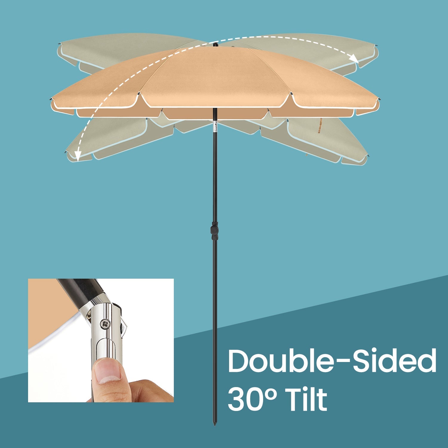 Garden Umbrella – Polyester – Beige – 30° Tilt and Height Adjustable with Portable Carry Bag, UPF 50+