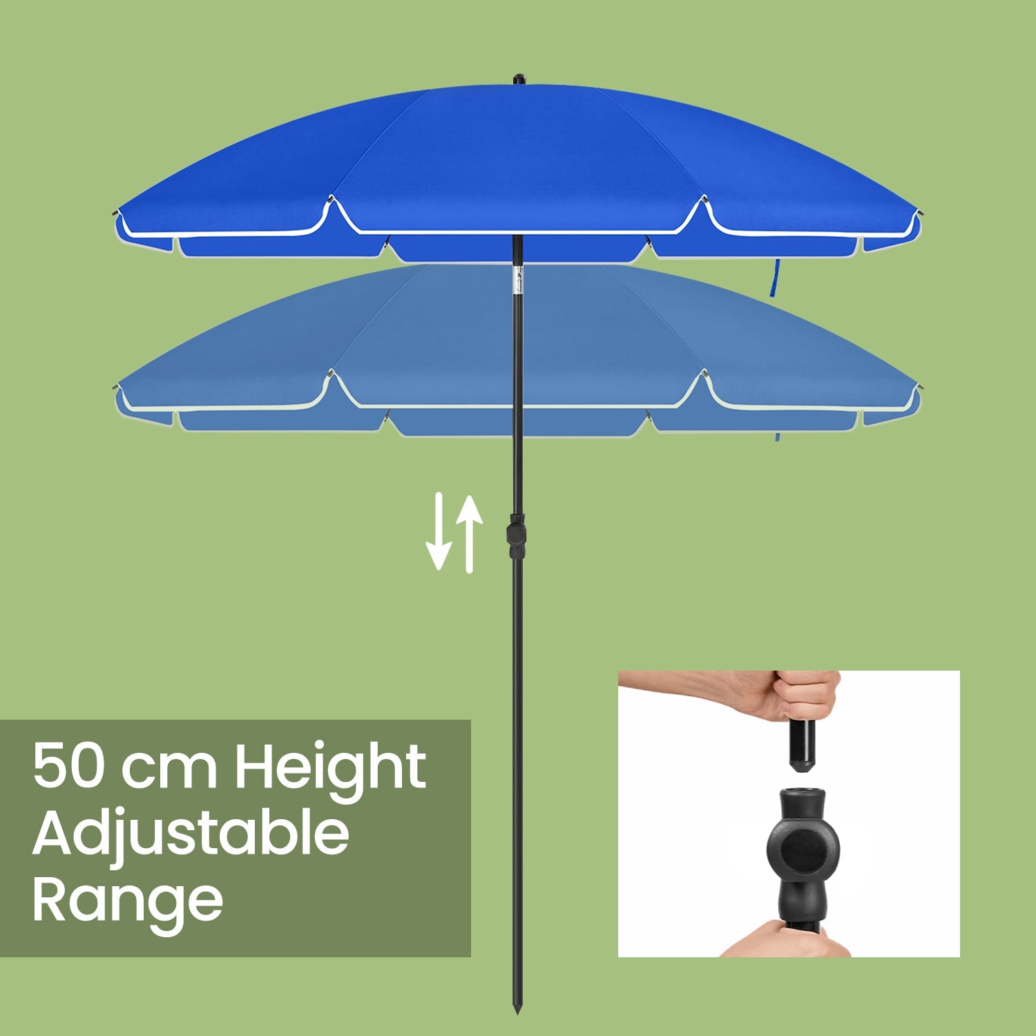 Garden Umbrella – Polyester – Beige – 30° Tilt and Height Adjustable with Portable Carry Bag, UPF 50+