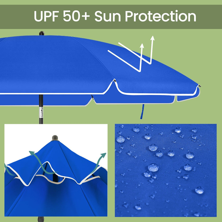 Garden Umbrella – Polyester – Beige – 30° Tilt and Height Adjustable with Portable Carry Bag, UPF 50+