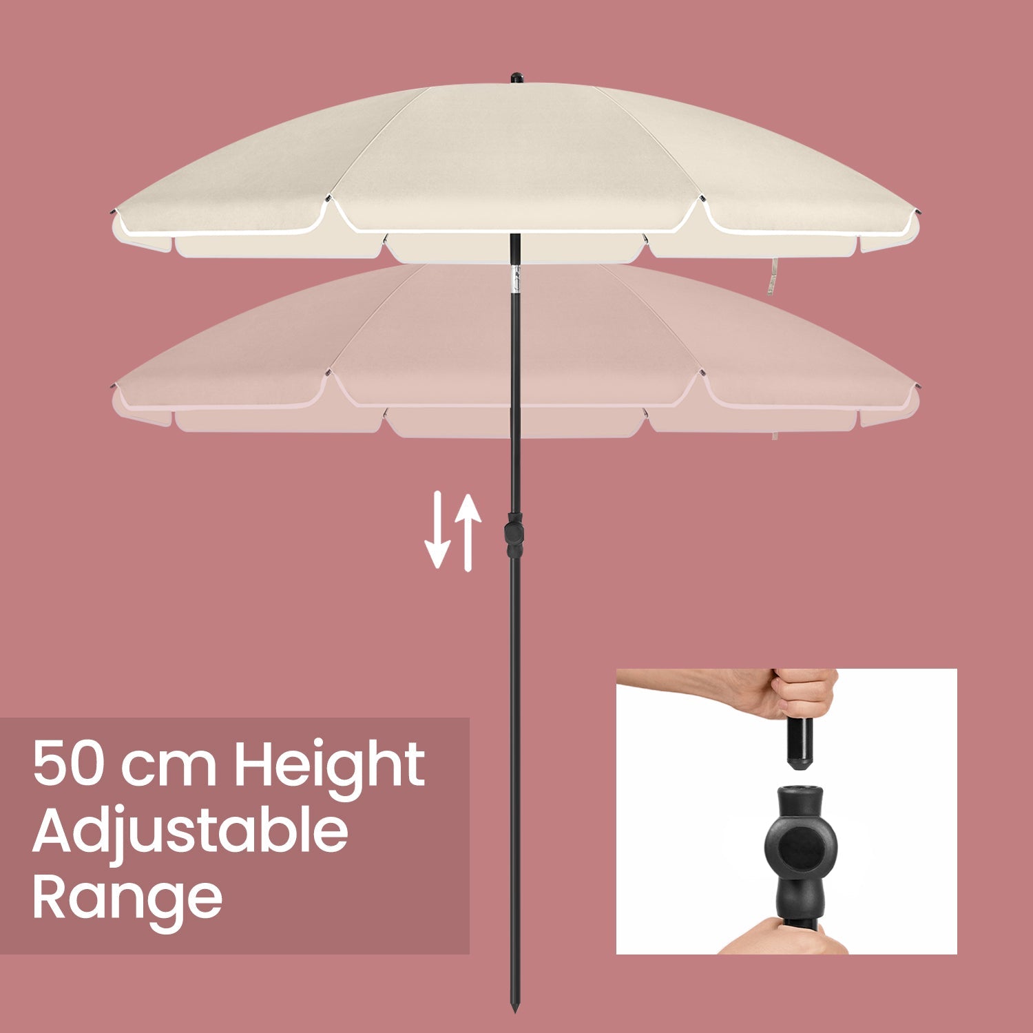 Garden Umbrella – Polyester – Beige – 30° Tilt and Height Adjustable with Portable Carry Bag, UPF 50+