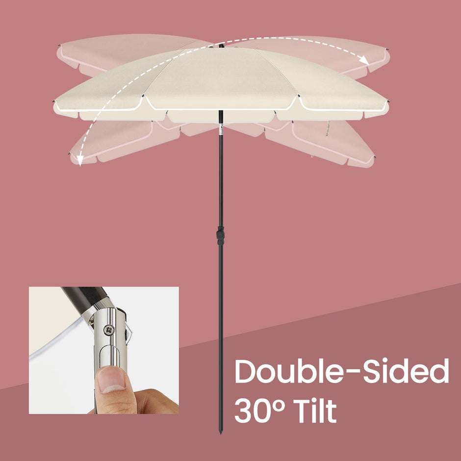 Garden Umbrella – Polyester – Beige – 30° Tilt and Height Adjustable with Portable Carry Bag, UPF 50+