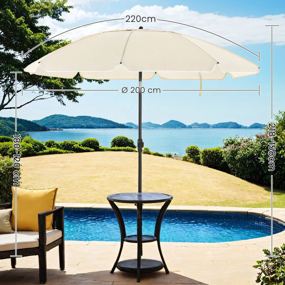 Patio Umbrella – Fabric – Beige – Double-Sided with 30° Tilt and Height Adjustable