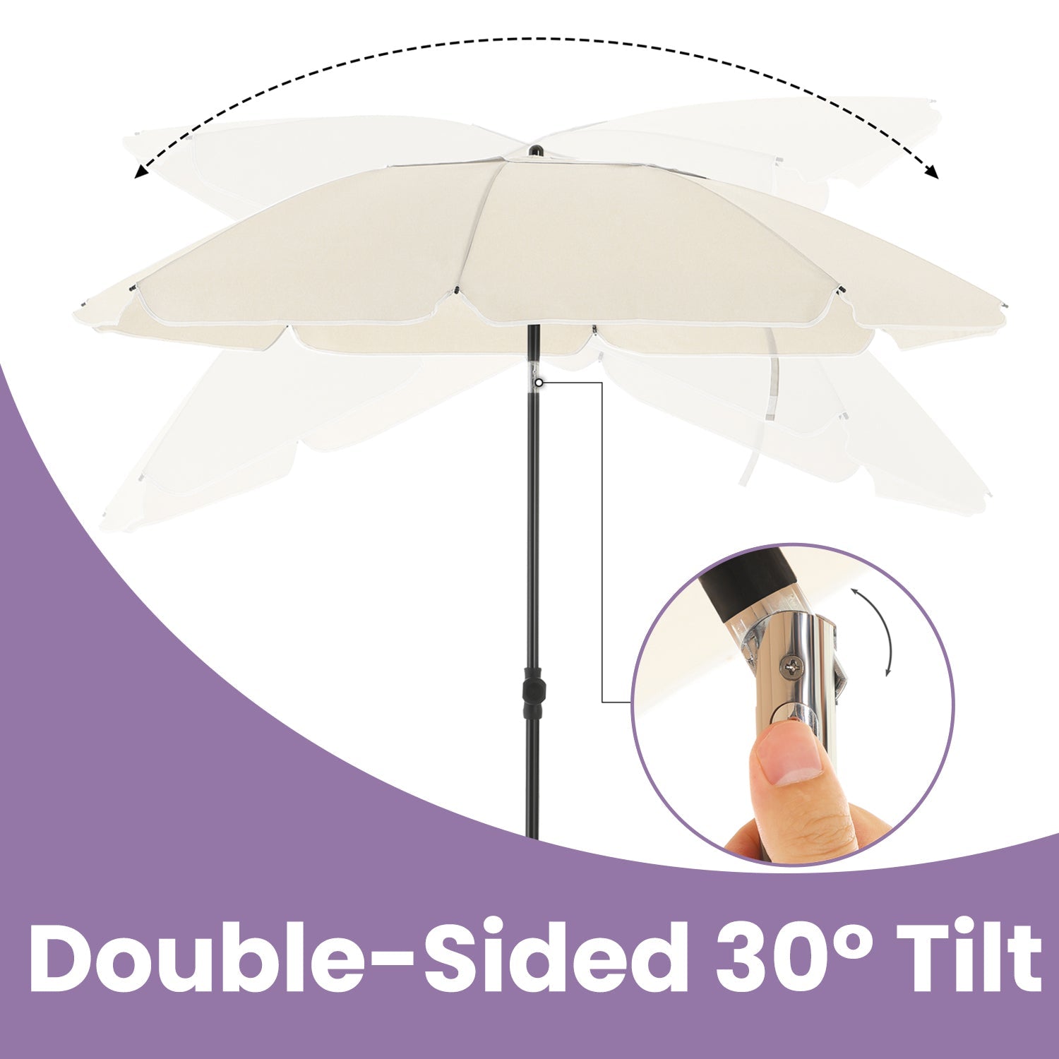 Patio Umbrella – Fabric – Beige – Double-Sided with 30° Tilt and Height Adjustable