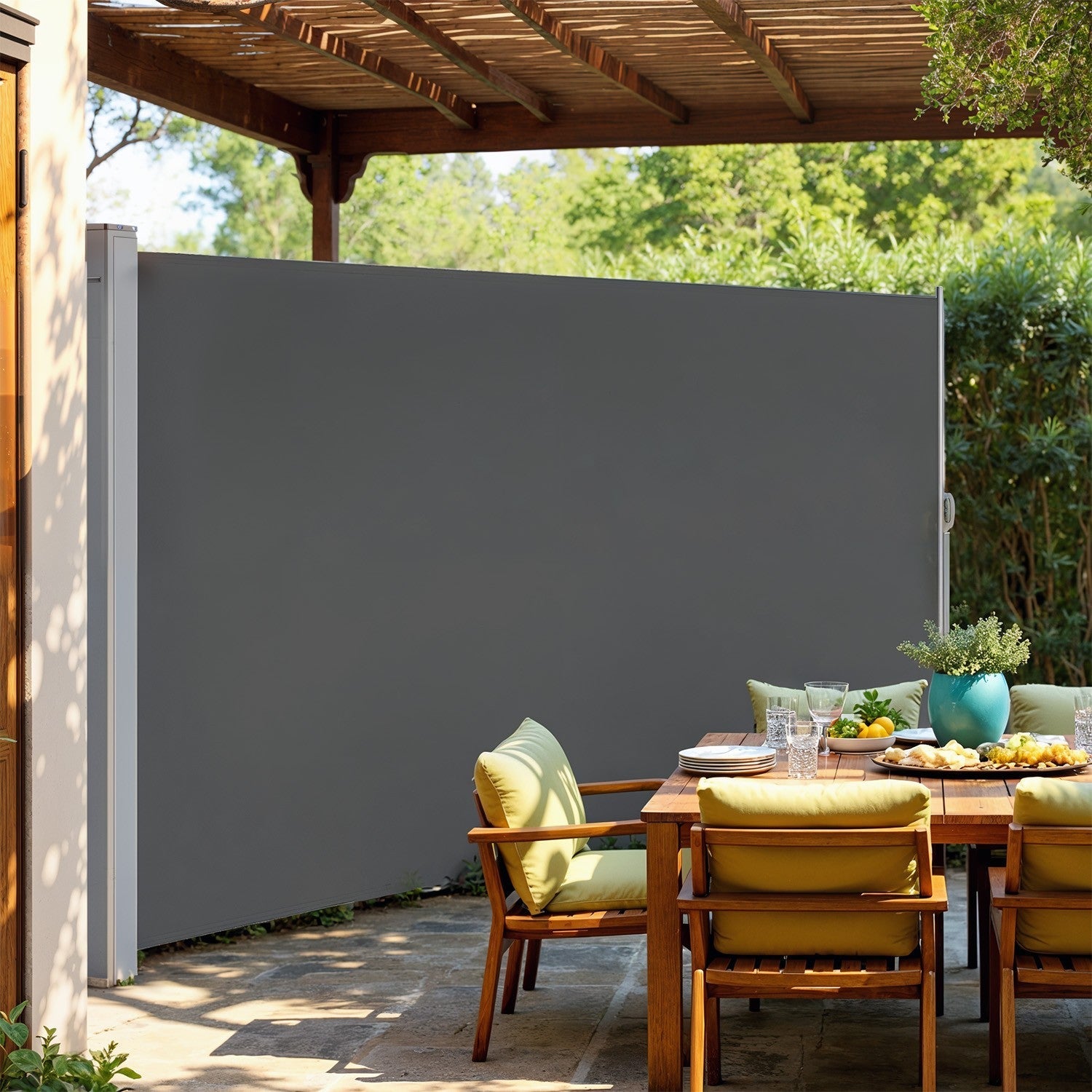 Side Awning – Steel – Anthracite Grey – Extendable Privacy Screen with UPF 50+ Sun Protection, 160 x 350 cm