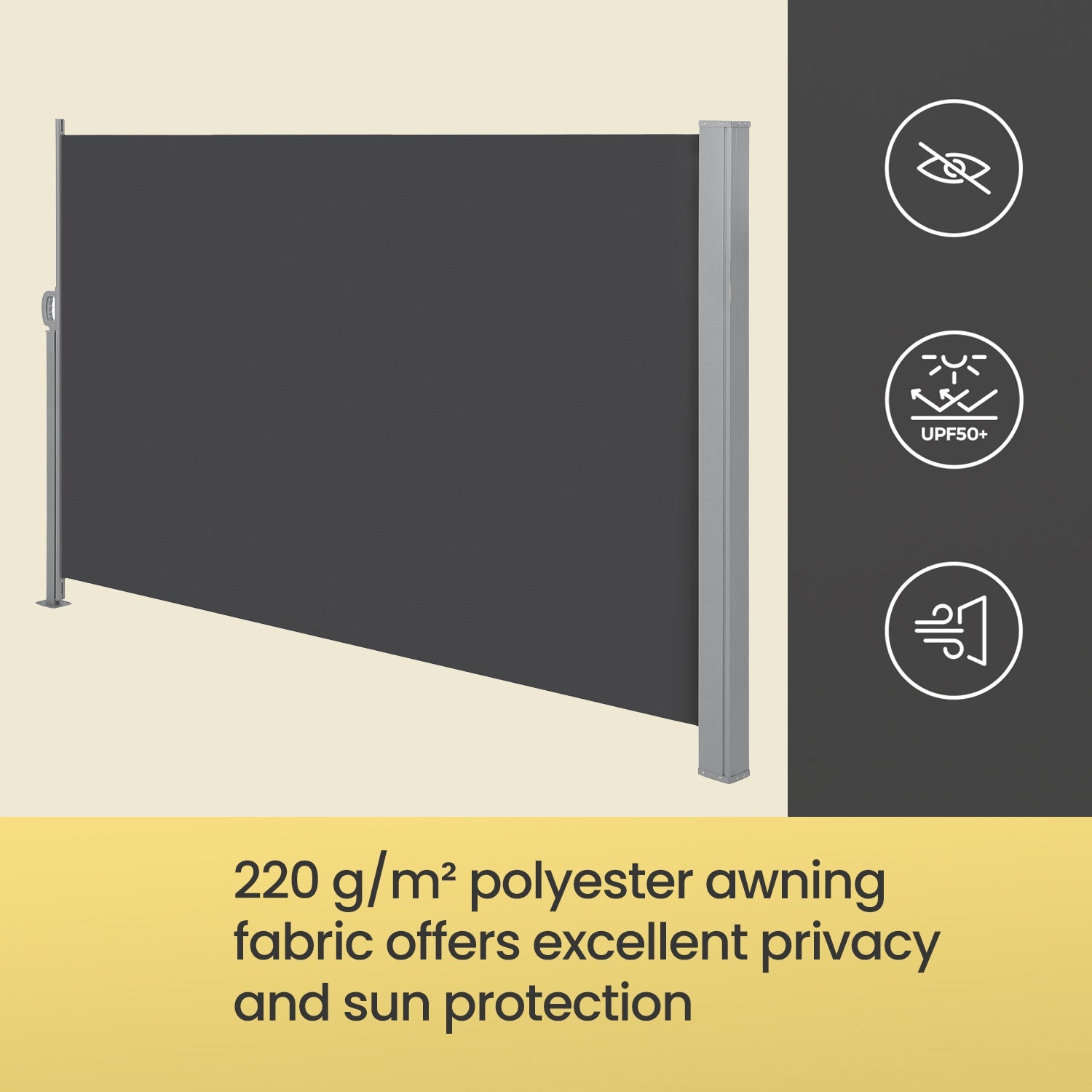 Extendable Side Shade – Steel – Anthracite Grey – Privacy Screen and Sun Protection for Patio, Terrace, and Garden