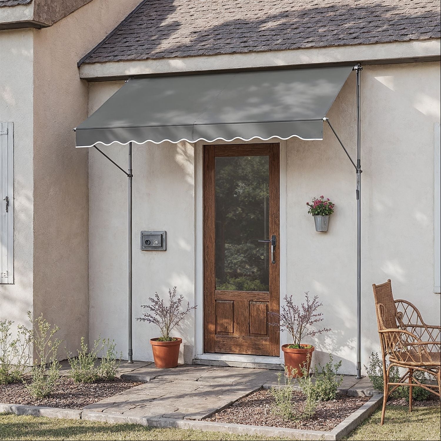Retractable Awning – Fabric – Grey – Manual and Height-Adjustable with Crank