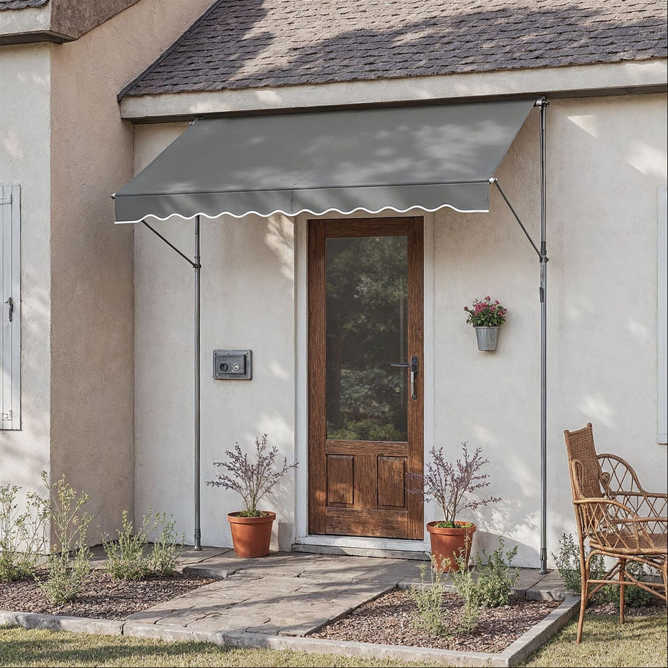 Retractable Awning – Fabric – Grey – Manual and Height-Adjustable with Crank