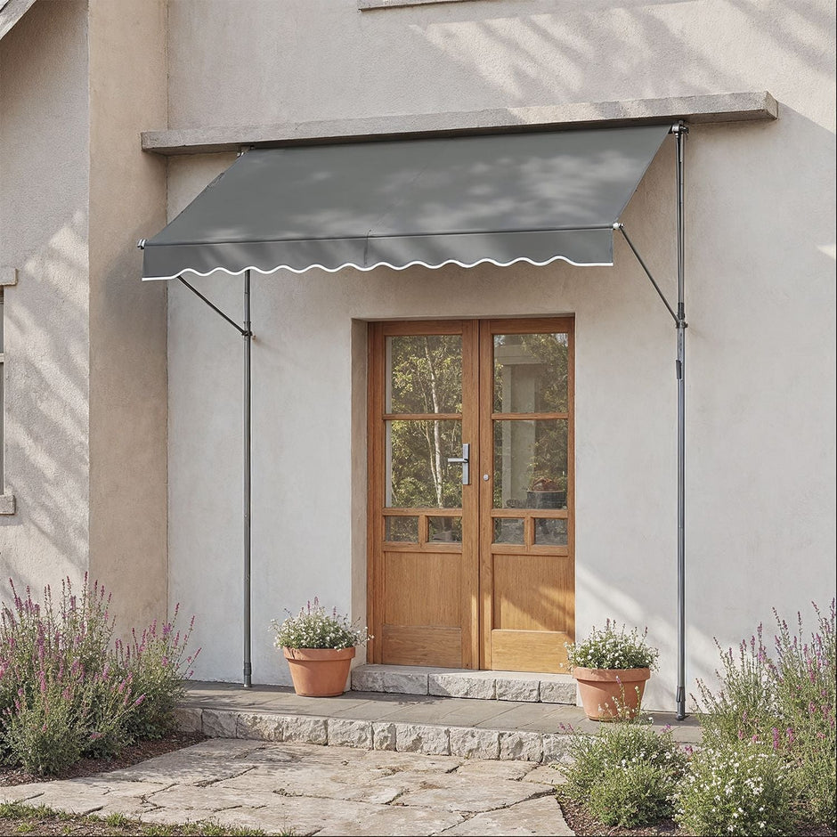 Retractable Awning – Fabric – Grey – Manual and Height-Adjustable with Crank