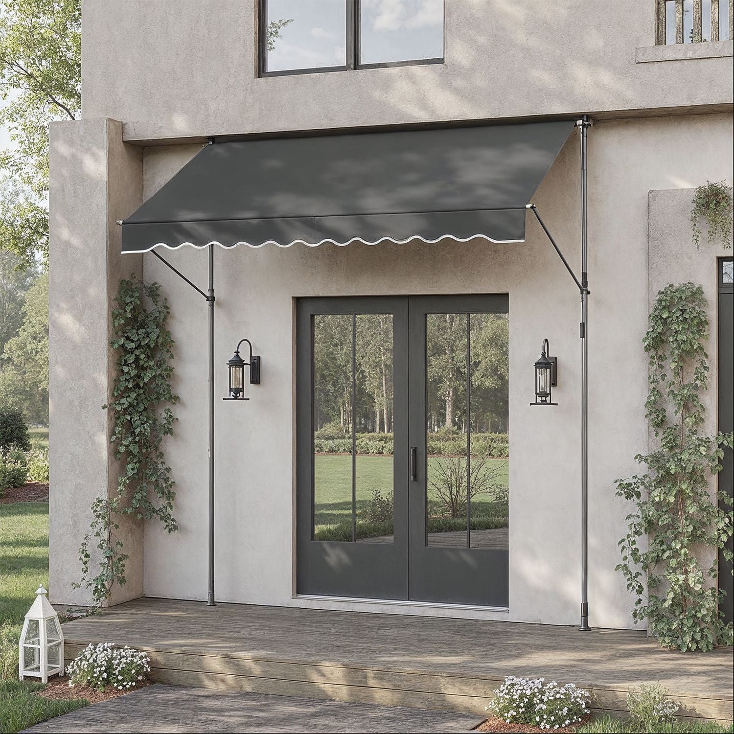 Retractable Awning – Fabric – Grey – Manual and Height-Adjustable with Crank