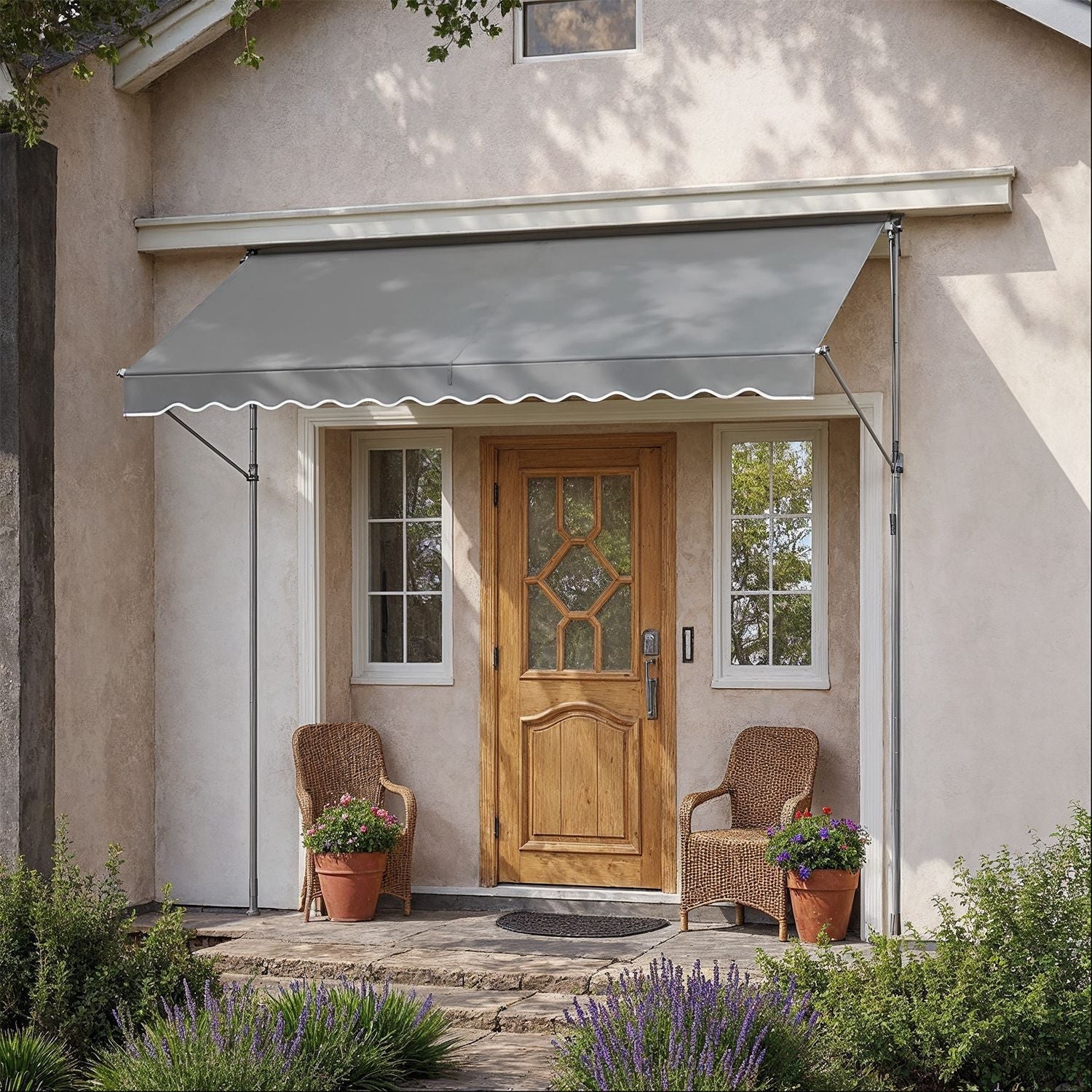 Retractable Awning – Fabric – Grey – Manual and Height-Adjustable with Crank