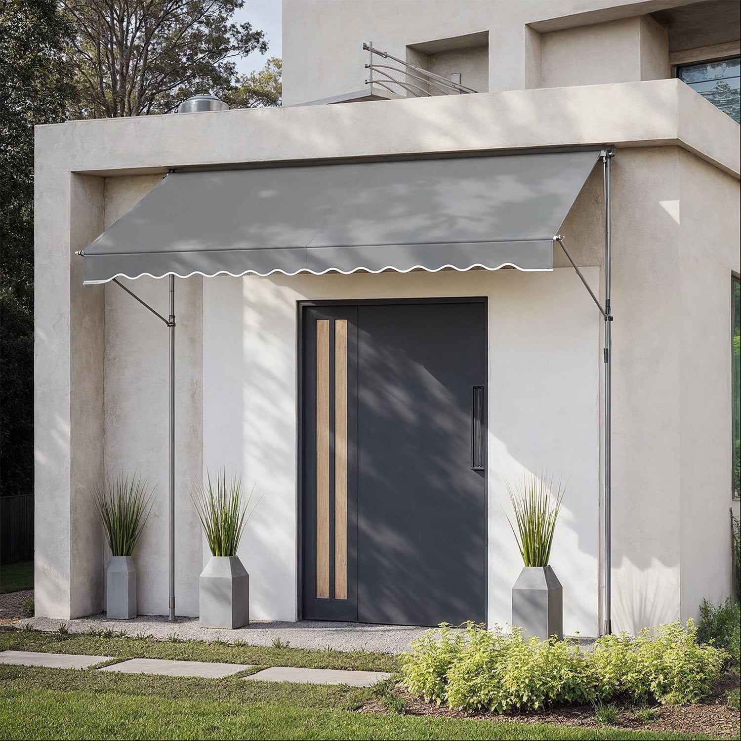 Retractable Awning – Fabric – Grey – Manual and Height-Adjustable with Crank