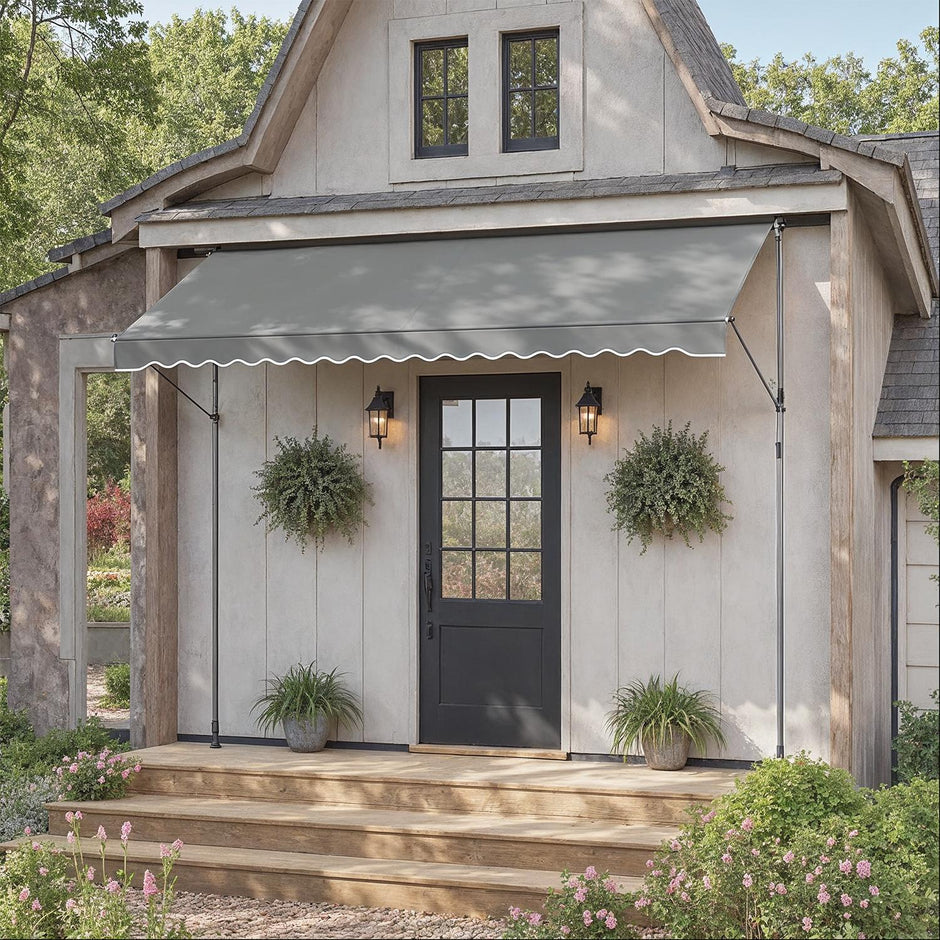 Retractable Awning – Fabric – Grey – Manual and Height-Adjustable with Crank