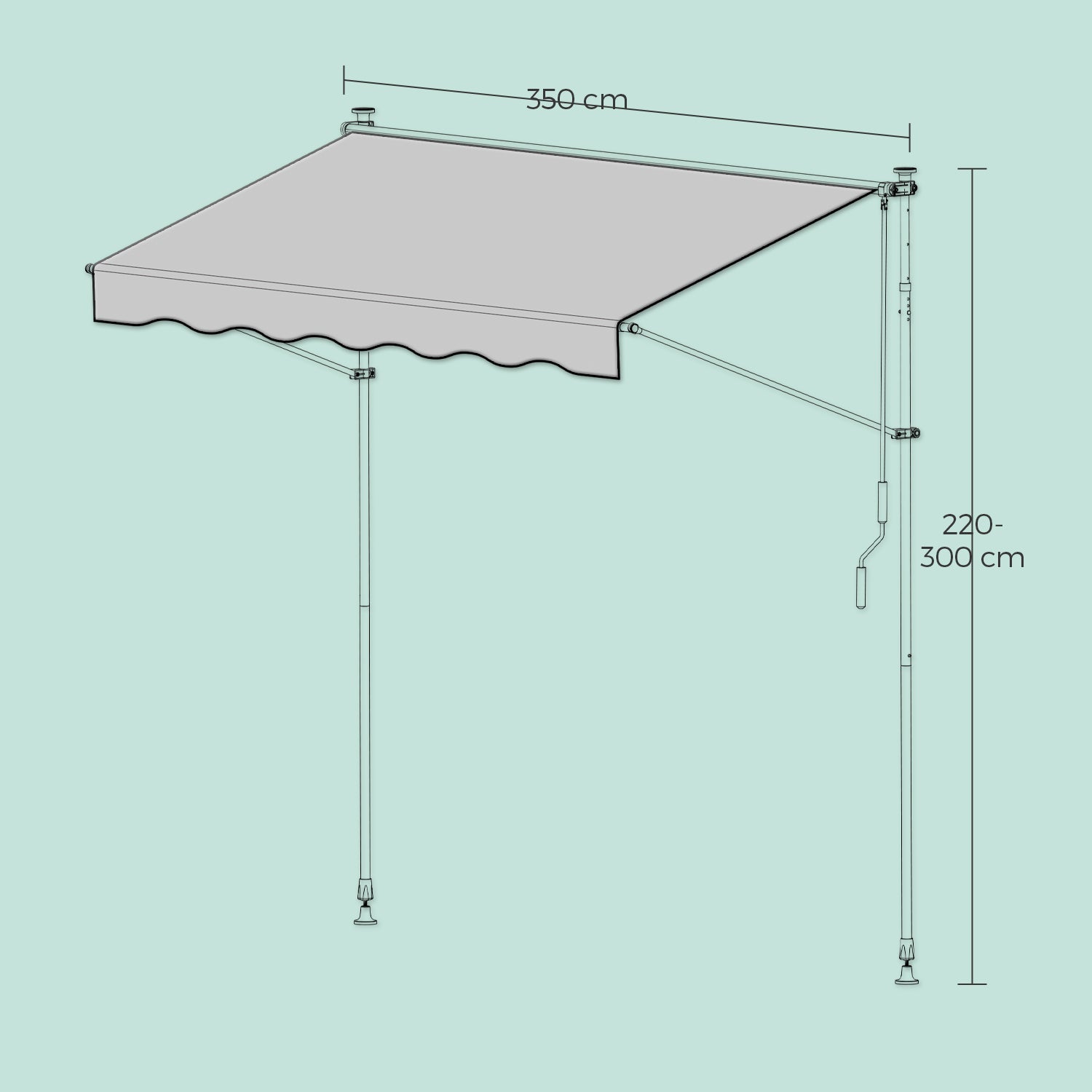 Retractable Awning – Fabric – Grey – Manual and Height-Adjustable with Crank