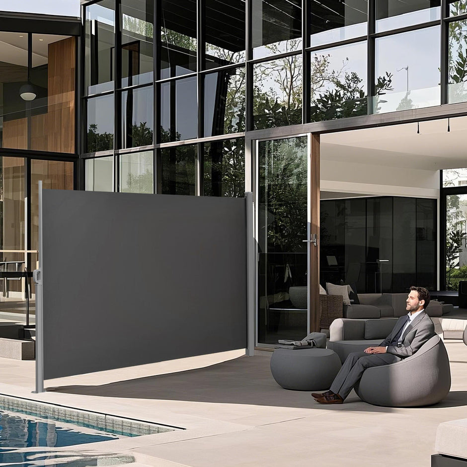 Extendable Side Shade – Steel – Anthracite Grey – Privacy Screen and Sun Protection for Patio, Terrace, Garden, 180 x 450 cm