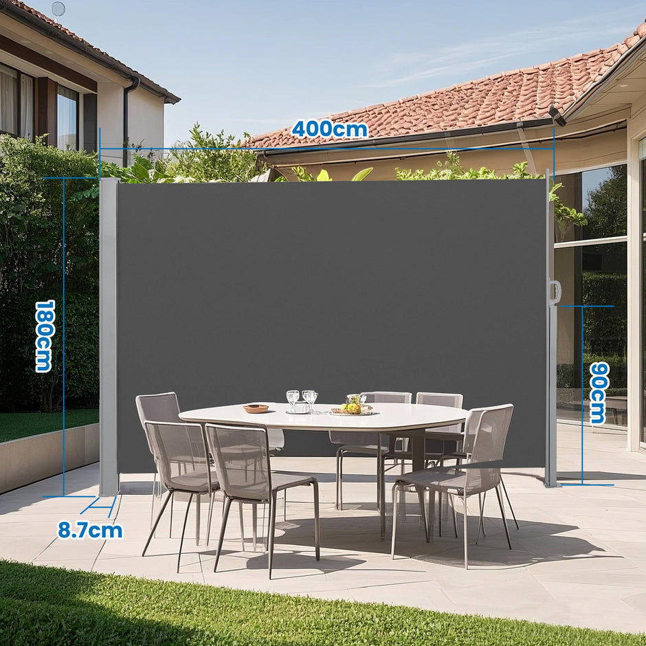 Extendable Side Shade – Steel – Anthracite Grey – Privacy Screen and Sun Protection for Patio, Terrace, Garden, 180 x 450 cm