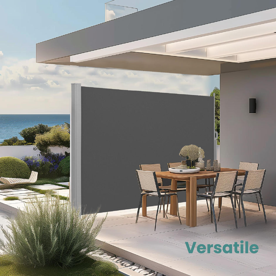Extendable Side Shade – Steel – Anthracite Grey – Privacy Screen for Patio, Terrace, Garden, 180 x 450 cm