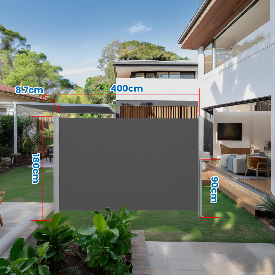 Extendable Side Shade – Steel – Anthracite Grey – Privacy Screen for Patio, Terrace, Garden, 180 x 450 cm