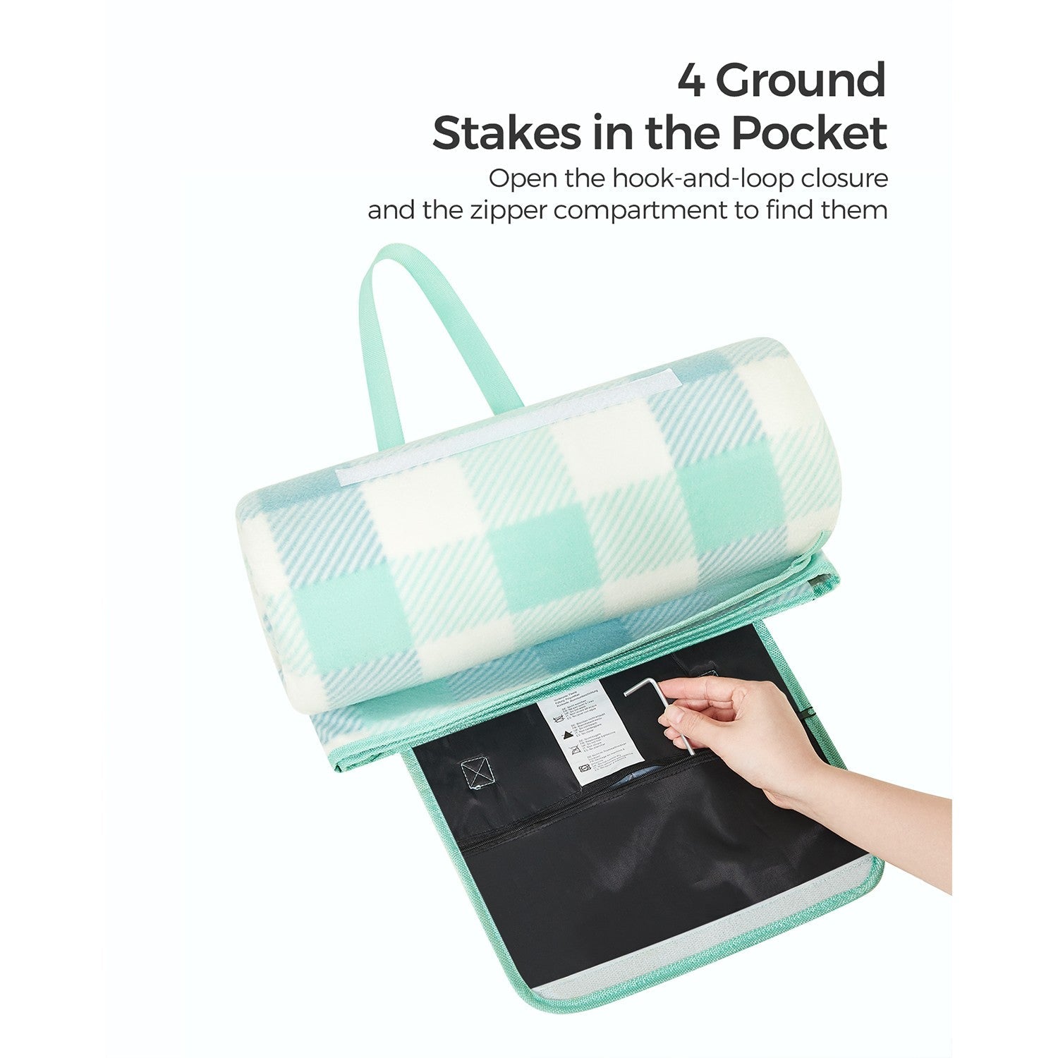 Picnic Blanket – Waterproof – Green and White – Foldable with Pegs – 300 x 200 cm