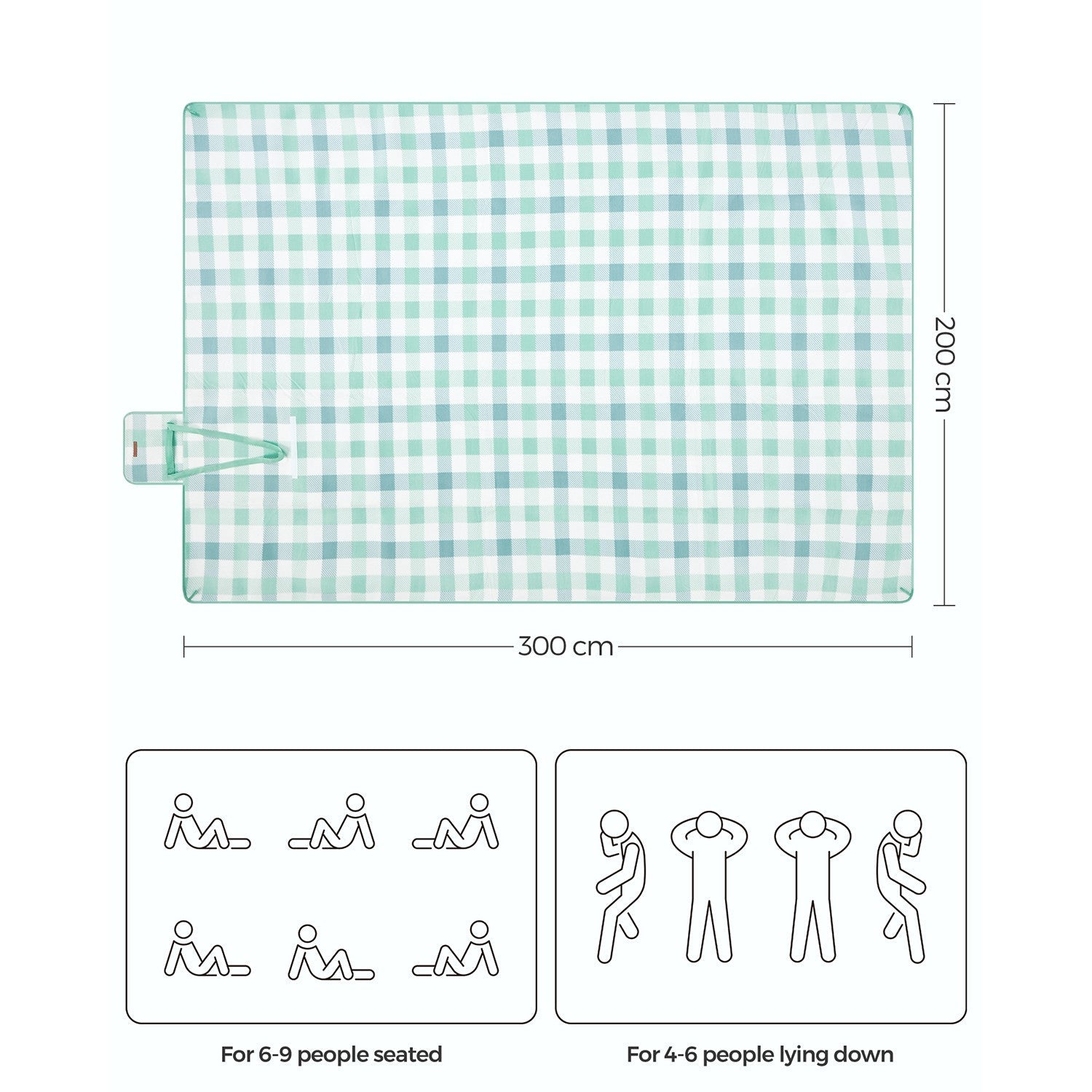 Picnic Blanket – Waterproof – Green and White – Foldable with Pegs – 300 x 200 cm