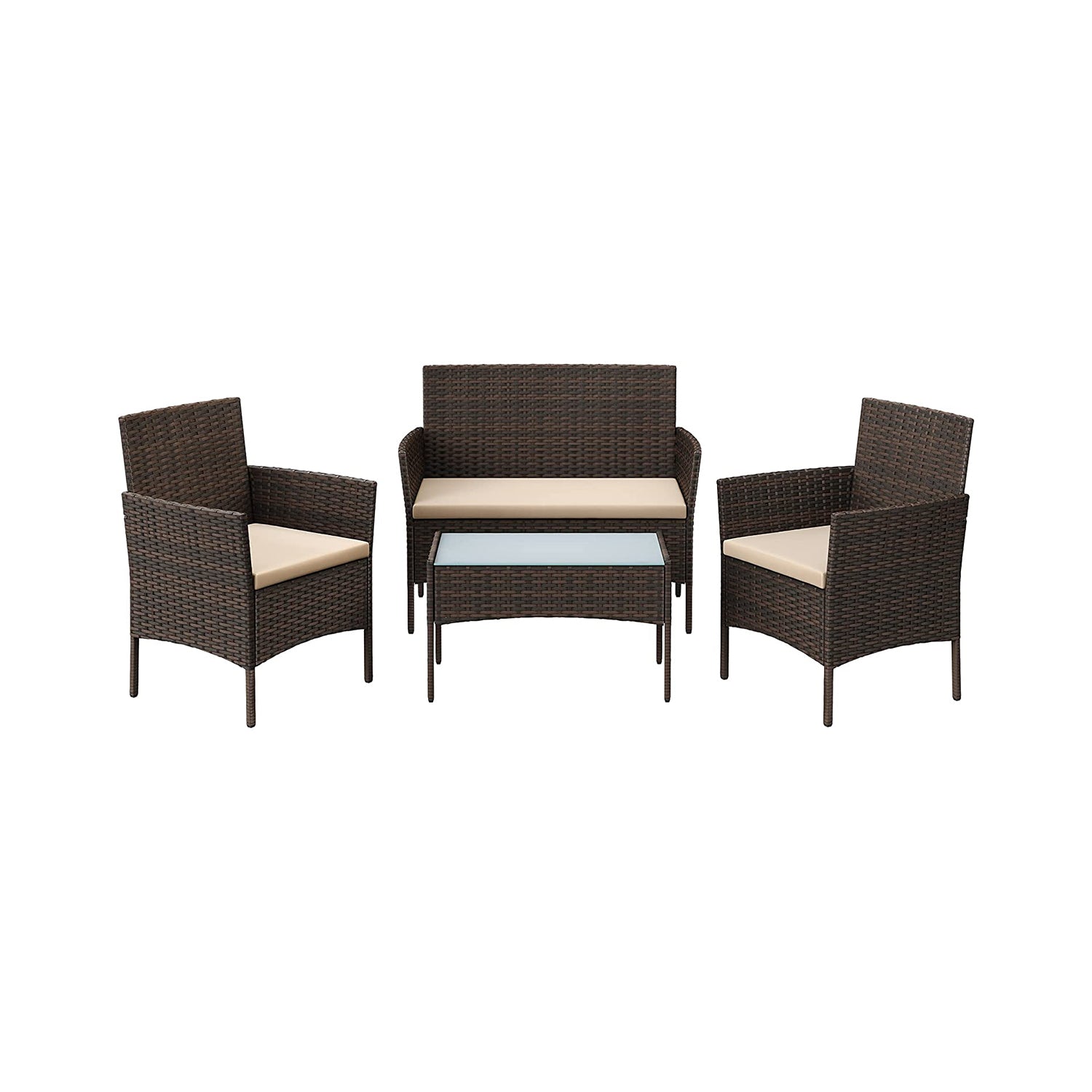 Outdoor Furniture Set – Polyrattan – Black and Beige – Complete 4-Piece Collection for Patio and Balcony