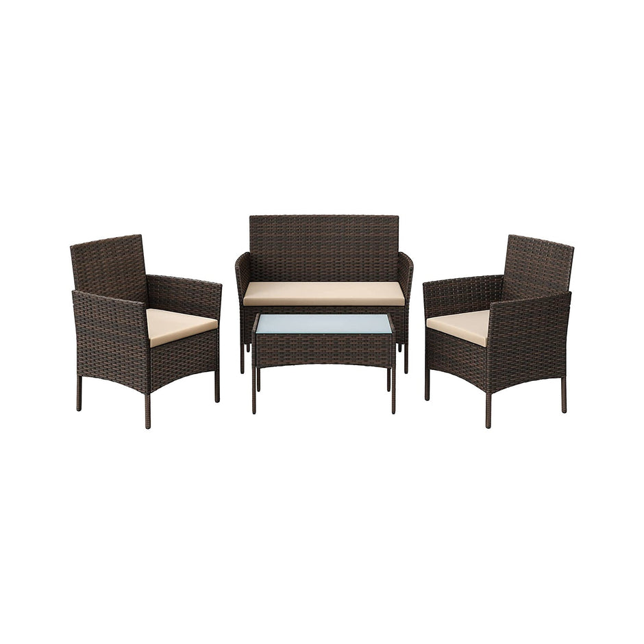 Outdoor Furniture Set – Polyrattan – Black and Beige – Complete 4-Piece Collection for Patio and Balcony