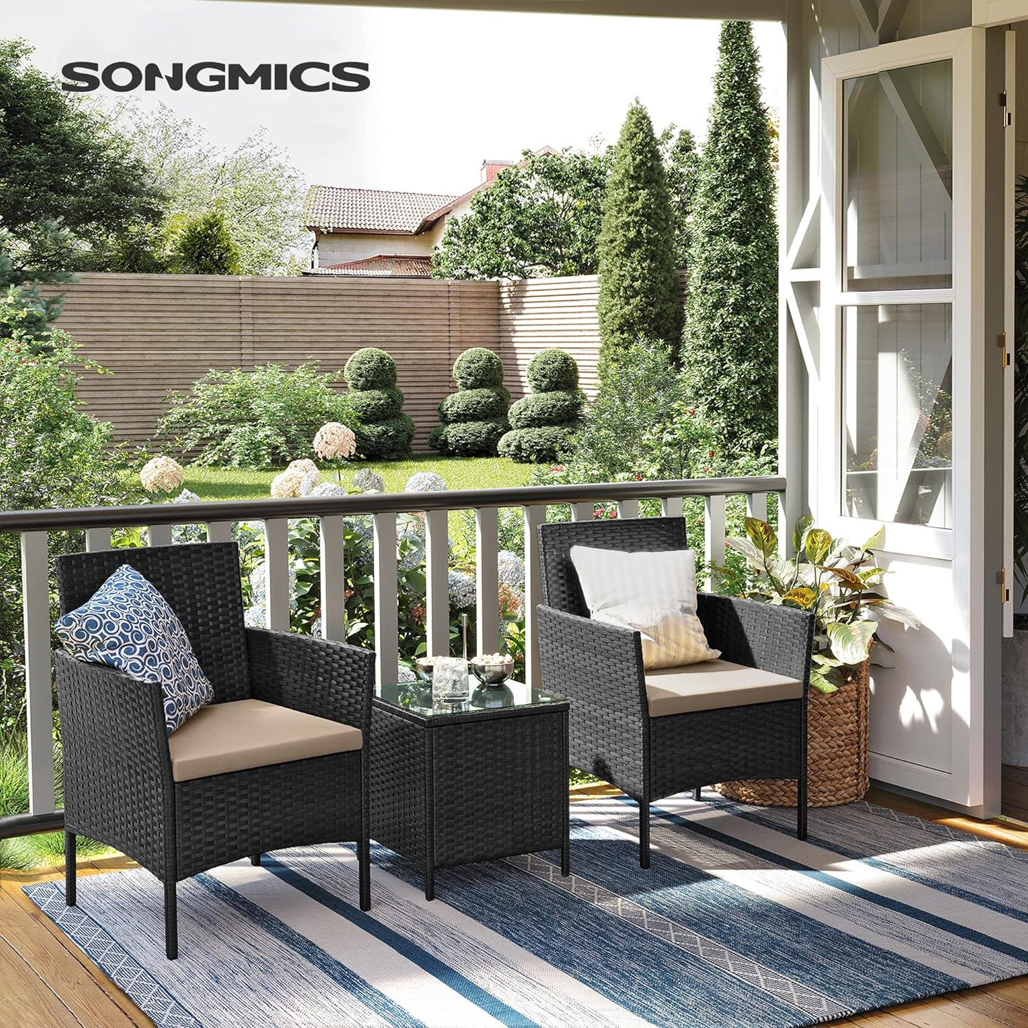 Outdoor Patio Furniture Set – Polyrattan – Brown and Taupe – Versatile for Patio, Balcony, and Backyard