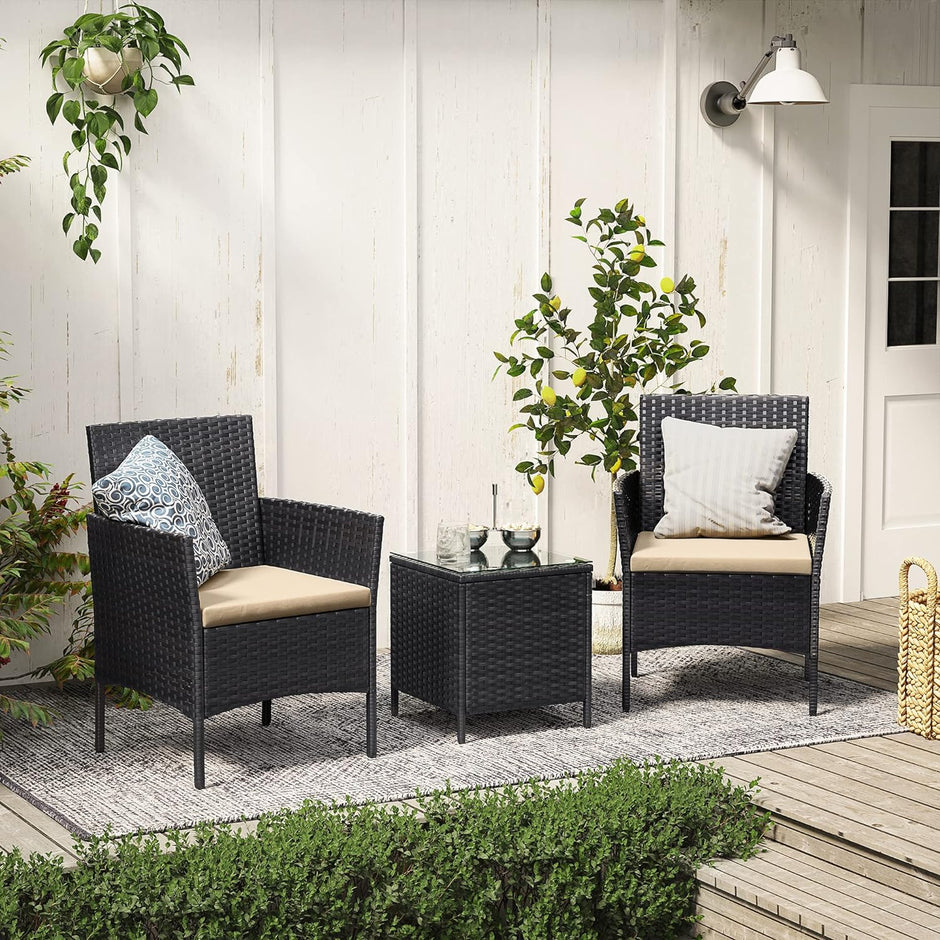 Outdoor Patio Furniture Set – Polyrattan – Brown and Taupe – Versatile for Patio, Balcony, and Backyard