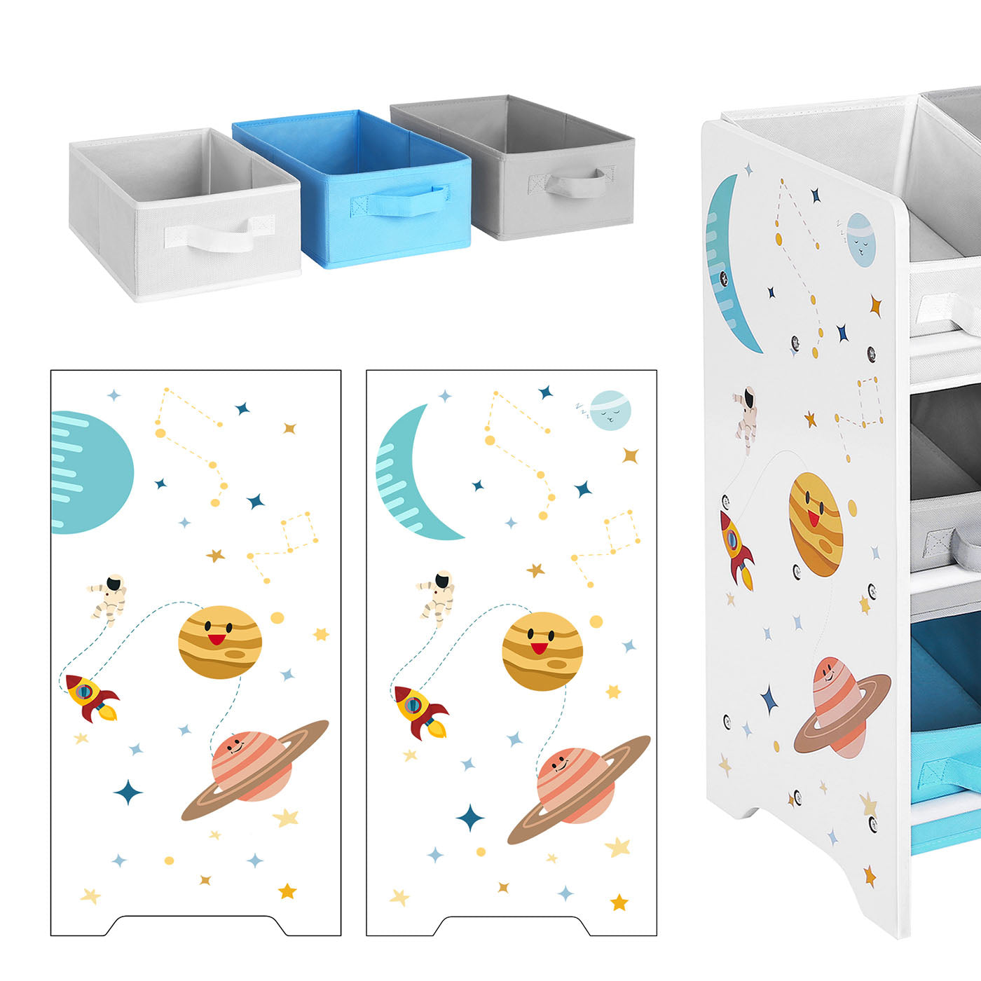 Toy Storage Shelf – Wood – White – Includes 9 Removable Non-Woven Fabric Boxes