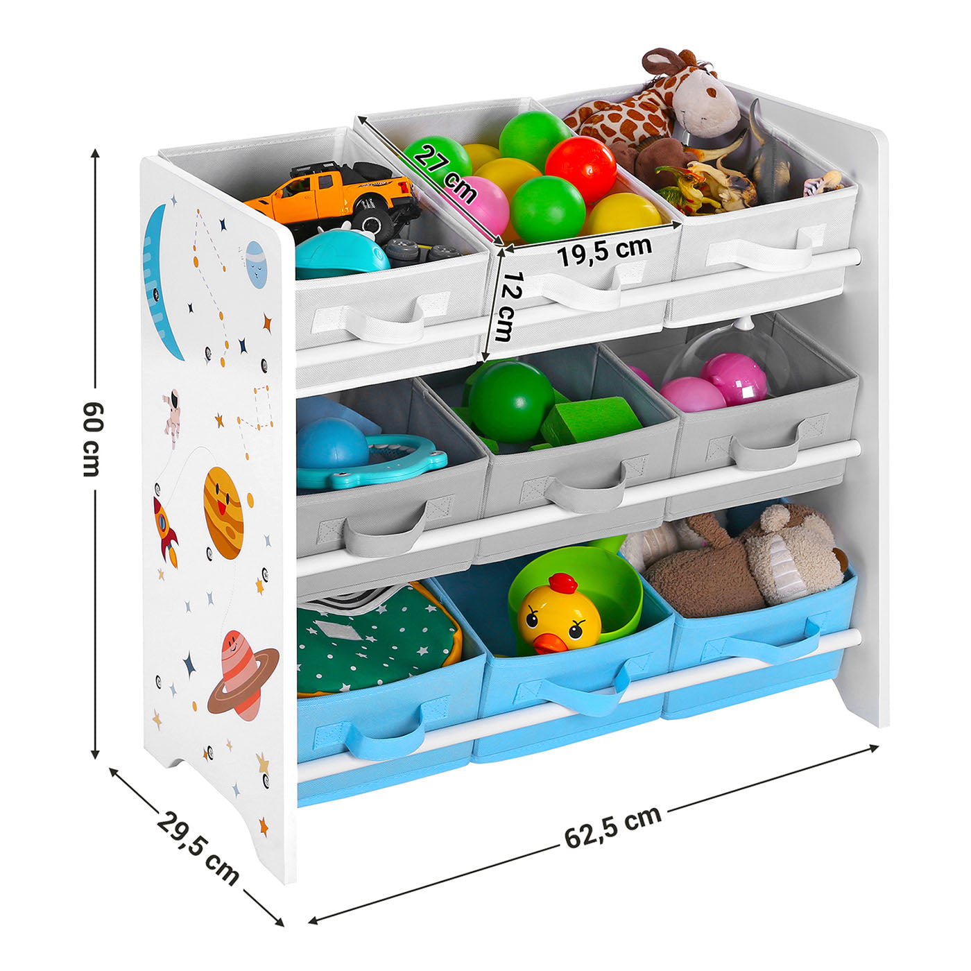 Toy Storage Shelf – Wood – White – Includes 9 Removable Non-Woven Fabric Boxes