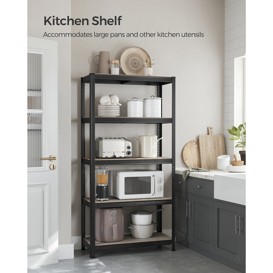 5-Tier Shelving Unit – Reinforced Steel – Silver – Adjustable Shelves – Max Load 875 kg