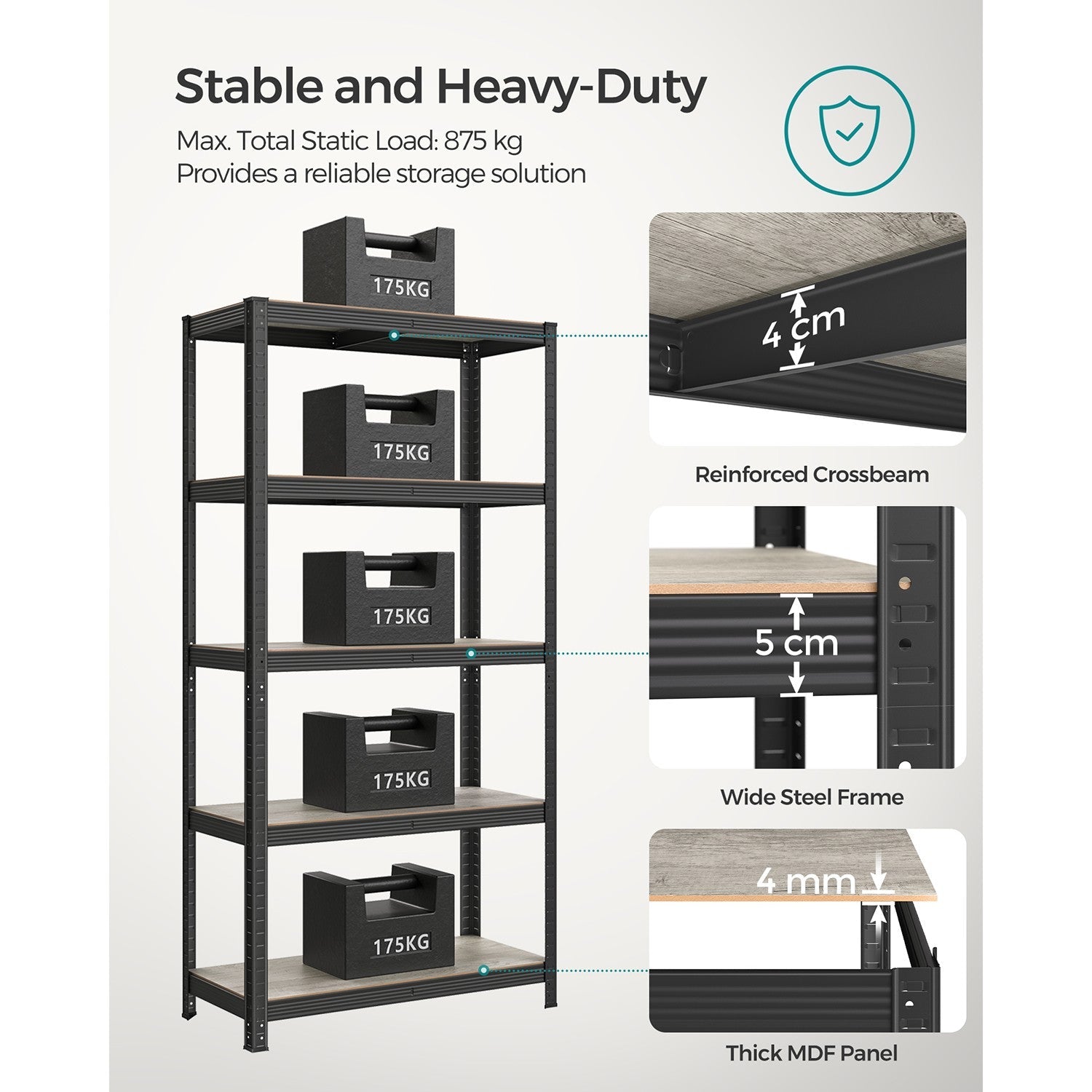 5-Tier Shelving Unit – Reinforced Steel – Silver – Adjustable Shelves – Max Load 875 kg