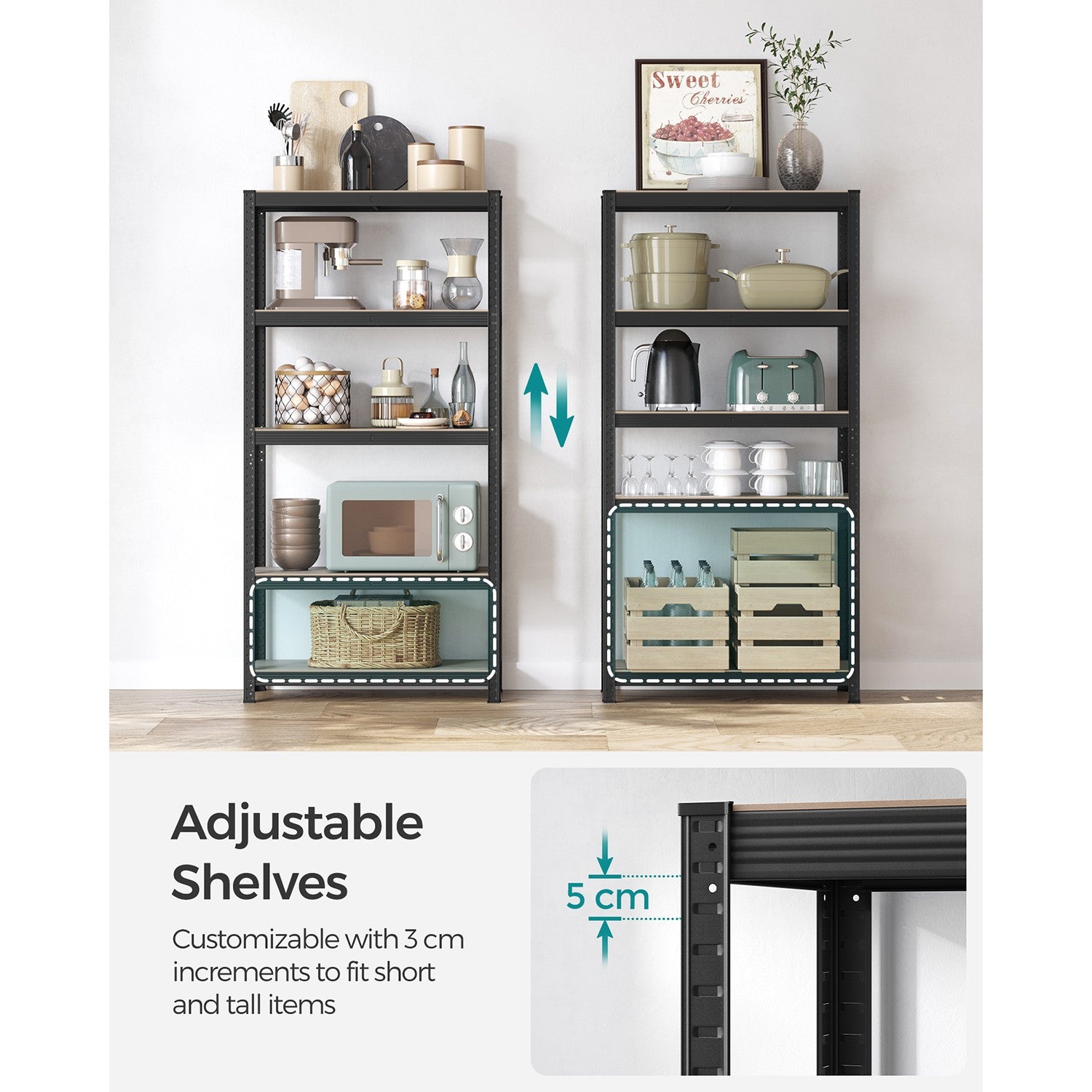 5-Tier Shelving Unit – Reinforced Steel – Silver – Adjustable Shelves – Max Load 875 kg