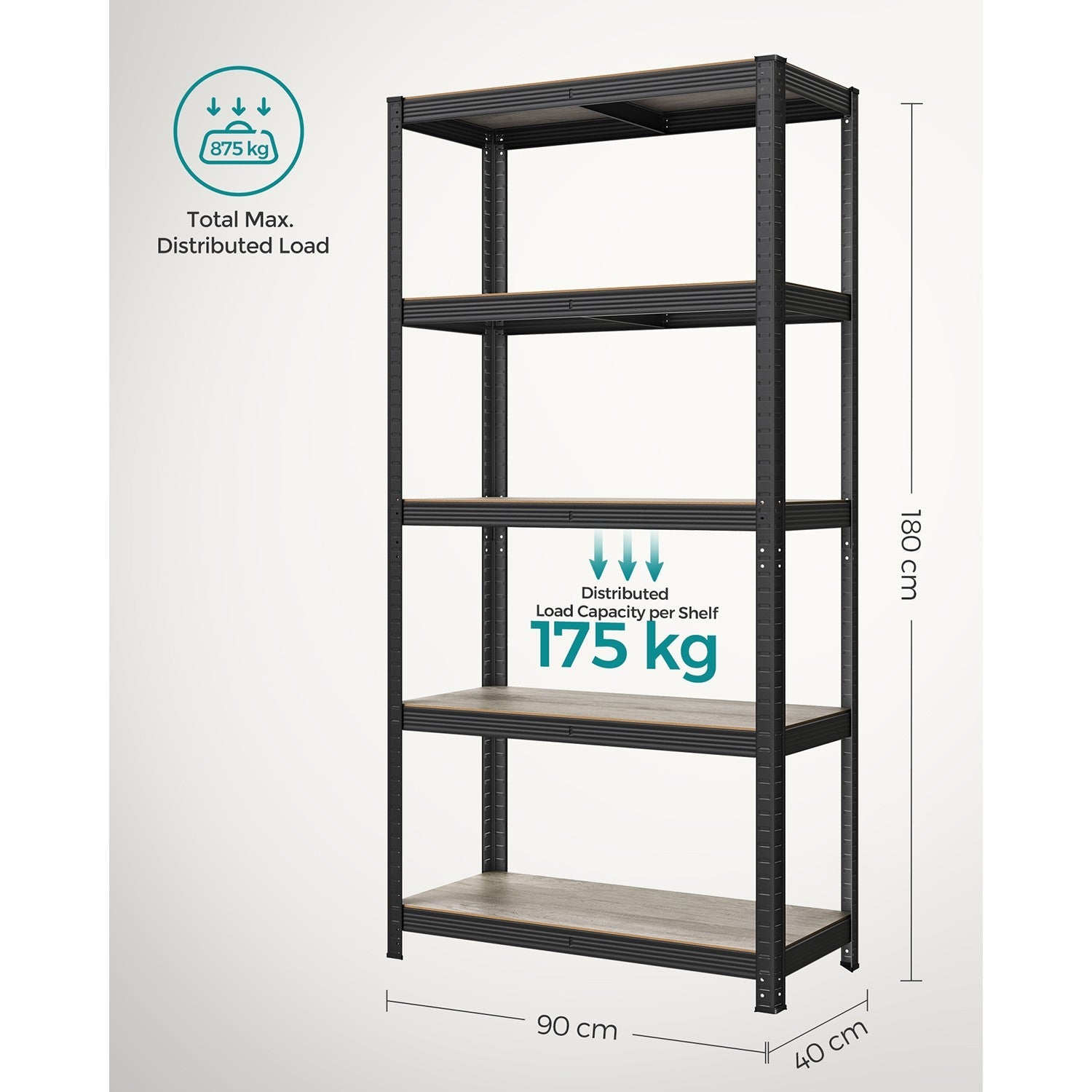 5-Tier Shelving Unit – Reinforced Steel – Silver – Adjustable Shelves – Max Load 875 kg