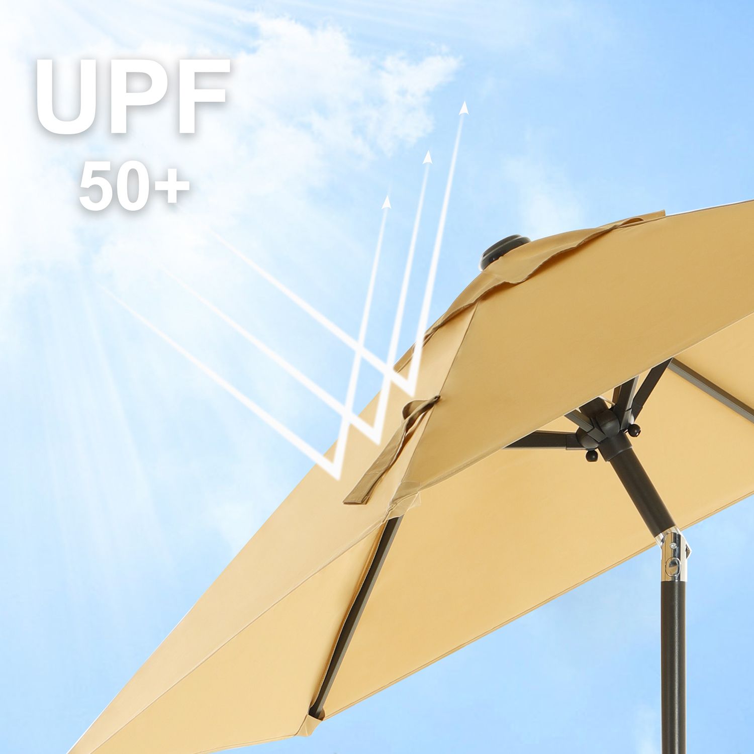 Garden Parasol Umbrella – Metal – Grey – UPF 50+ Protection, Tiltable, 2 m