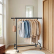 Heavy-Duty Clothes Rack – Metal – Matte Black – Extendable Rod, 286.6 lb Load Capacity, Wheeled