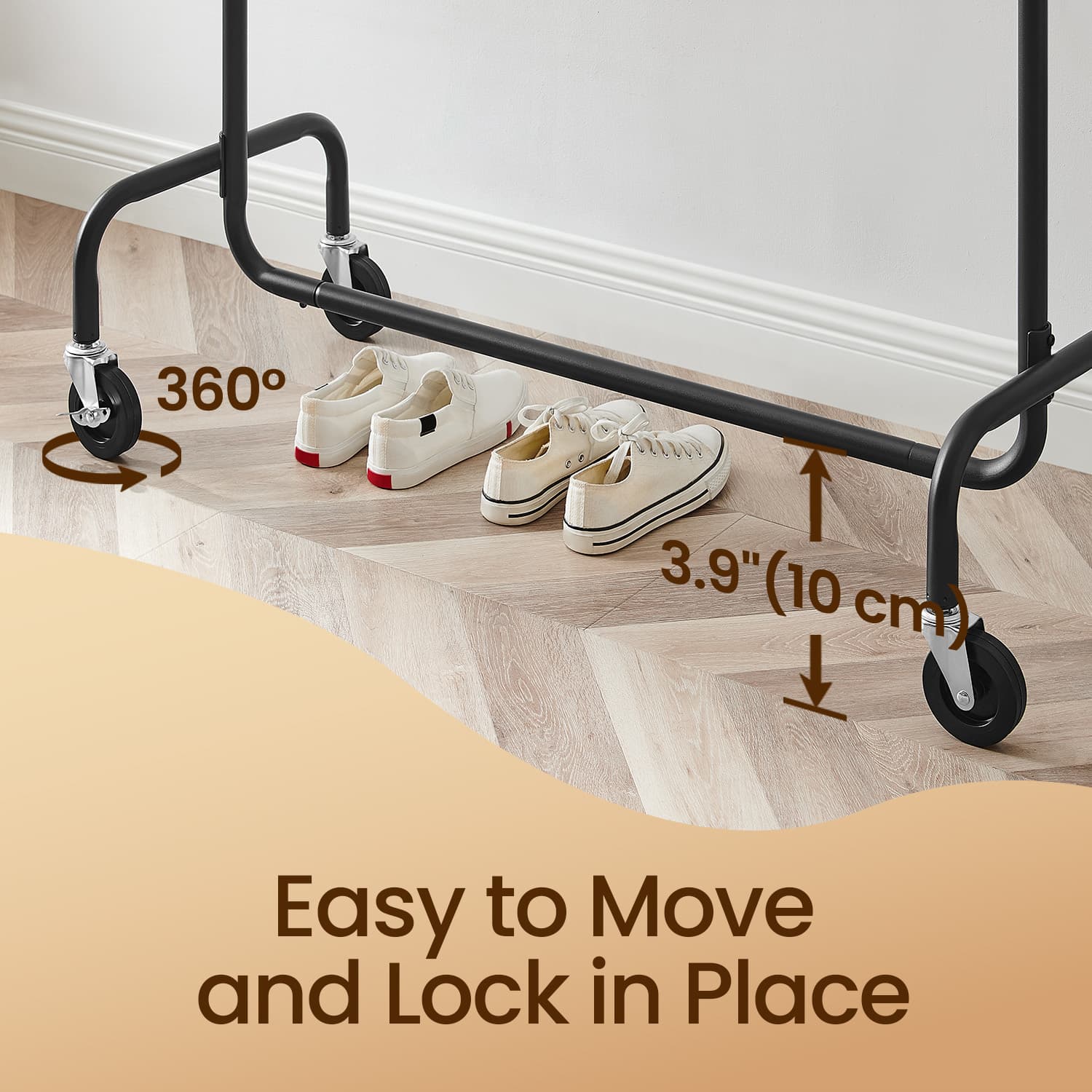 Heavy-Duty Clothes Rack – Metal – Matte Black – Extendable Rod, 286.6 lb Load Capacity, Wheeled