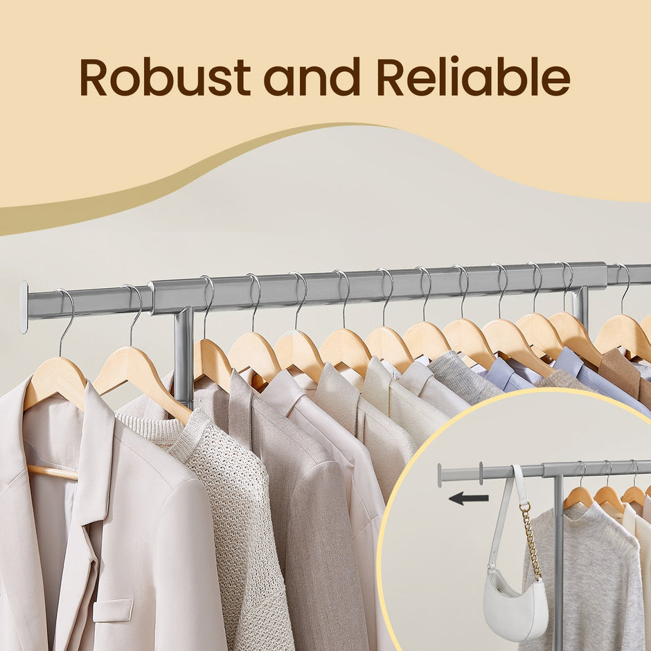 Clothes Rack – Metal – Silver – Heavy Duty, Extendable, Portable, Load Capacity 90 kg